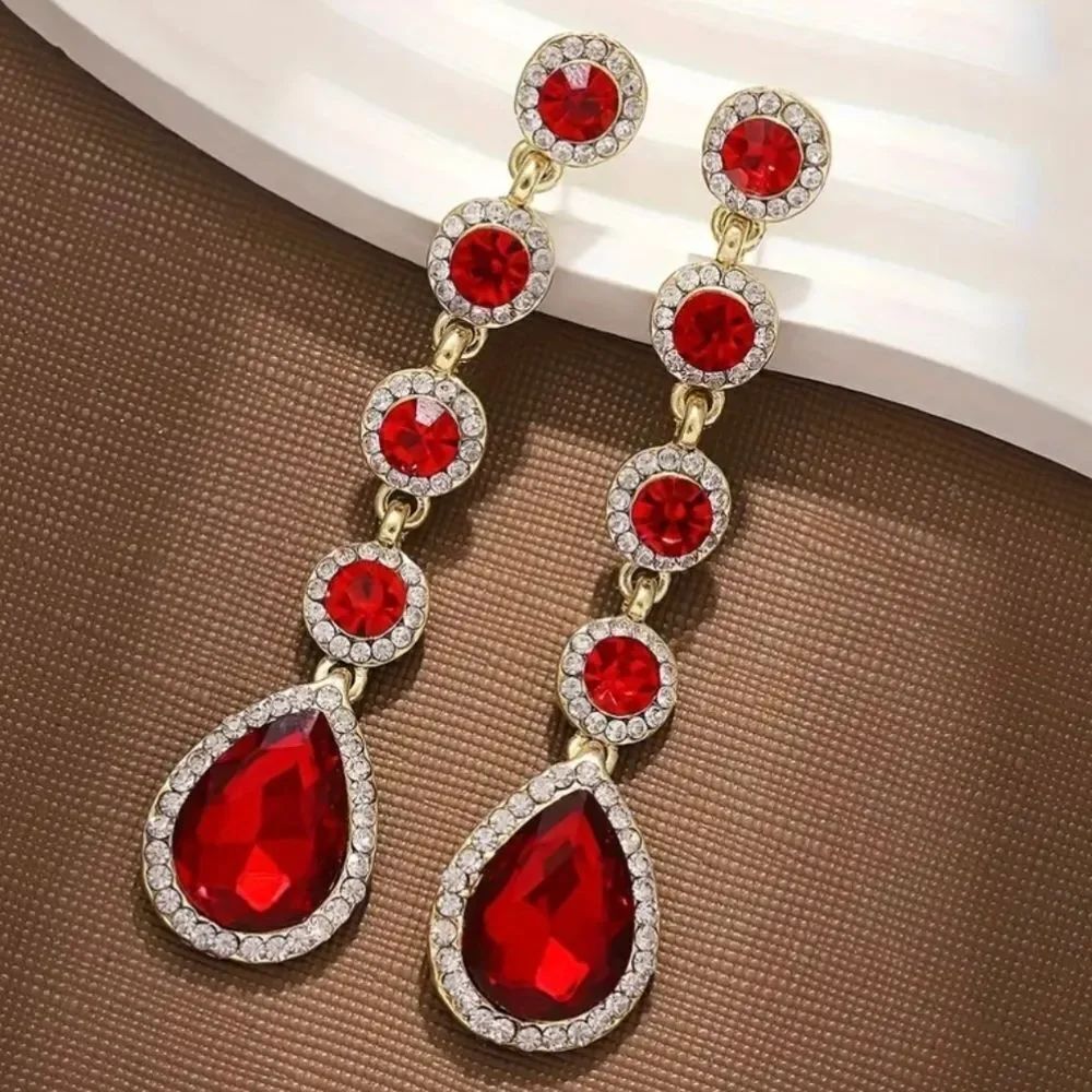 RedāGold Crystal DropĀ ChandelierāEarrings